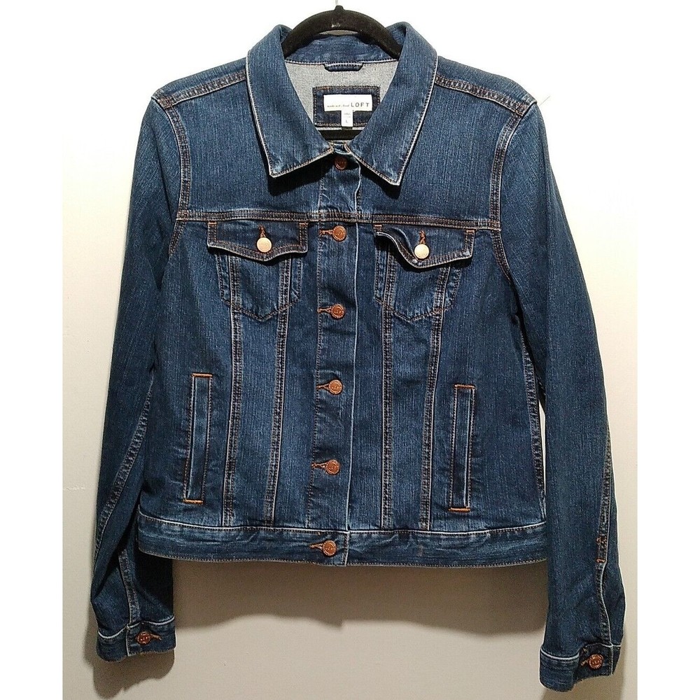LOFT Ann Taylor Made and Loved Denim Jean Jacket Women's L Copper Buttons